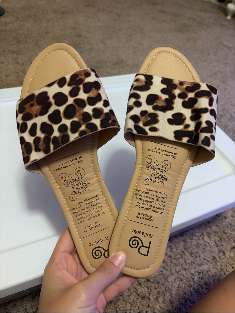 Roleasole Leopard Slide Sandals in Tan and Brown